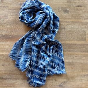 J. Mclaughlin Shades of Blues with White Background Fringe Scarf